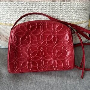 Hobo International Red Floral Embossed Leather Adjustable Crossbody Zip Top